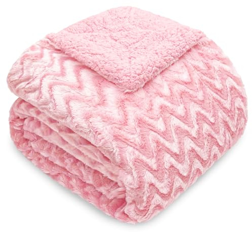 Whale Flotilla Coperta in finta pelliccia Sherpa doppia dimensione, accogliente coperta reversibile pelosa soffice con elegante per inverno e autunno, calda e morbida, 152 x 203 cm, rosa