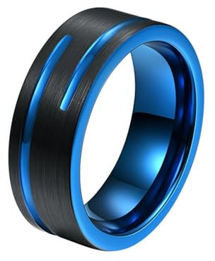 Homxi Herrenring Wolfram mit Gravur,Rund Matt 8MM Ringe Schwarz Blau Herren Ring für Herren Gr. 65 (20.7)