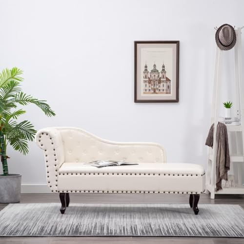 GuyAna Chaiselongue Creme Kunstleder Creme Samt Ottomane Sofa Recamiere Chaiselongue