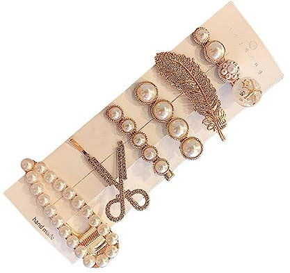 POPETPOP Horquilla Decorativa Perlas y Brillantes, 6 Piezas white