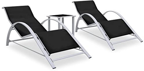FUDUGEHMIOFWFJJ liegestuhl,liegestuhl Garten,saunaliege,Sonnenliegen 2 STK. mit Tisch Aluminium SchwarzGeeignet für Garten, Pooldeck, Terrasse, Wohnzimmer