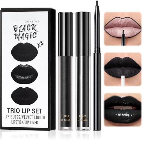Black Lipstick Matte Waterproof Long-Lasting Moisturizing Velvet Lip Gloss One-Step Lip Makeup Set for Everyday and Holiday Gifts