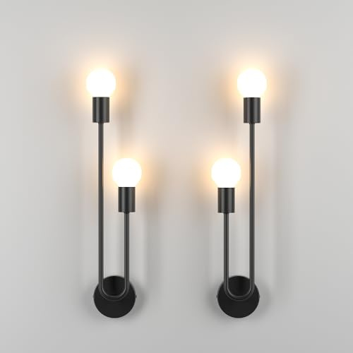 Martll 2er Wandleuchte Innen Vintage Wandlampe Schwarz E27 Industrial Retro Wandbeleuchtung Wand Lampen für Wohnzimmer Schlafzimmer, Ohne Leuchtmittel (Schwarz)
