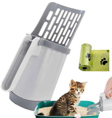 Katzenstreuschaufel, Streuschaufel mit Halter,Tragbarer 2-in-1-Katzenstreusieb und -heber | 2-in-1-Katzenstreuschaufel mit schnellem Sieb und Abfallbehälter, leicht zu reinigender Schaufel und Beutels