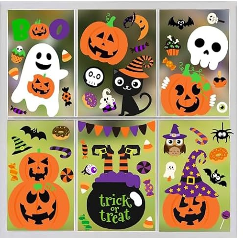 Halloween Fensterdekorationen: Gruselige Kürbisse, Hexen & Fledermäuse - Ideal für Partys & Innendekoration