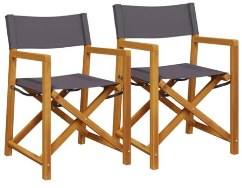 vidaXL Klappbare Regiestühle 2 STK., Gartenstuhl mit Holzrahmen, Klappstuhl für Garten Balkon, Regiestuhl Campingstuhl Stuhlset, Modern, Dunkelgrau Stoff