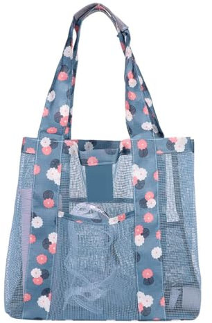 Strandtasche Damen, Große Beach Tote Bag, Netztasche Strand mit Mehreren Taschen, Faltbare Leichte Mesh Strandtasche Korb, Shopper für Frauen, für Familie Strand Picknick Reise