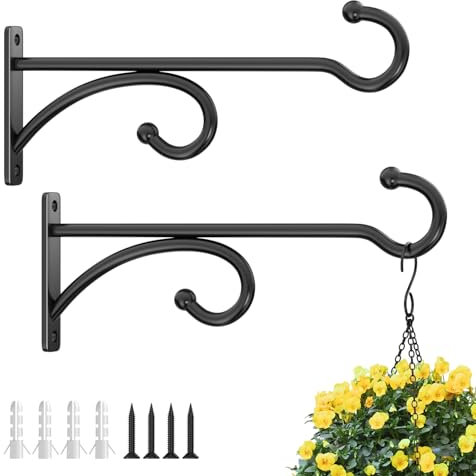 Pickpiff Lot de 2 crochets pour pot de fleurs de 20,3 cm – Crochets de suspension pour plantes intérieur/extérieur, supports muraux pour plantes, paniers, carillons éoliens, mangeoires à oiseaux
