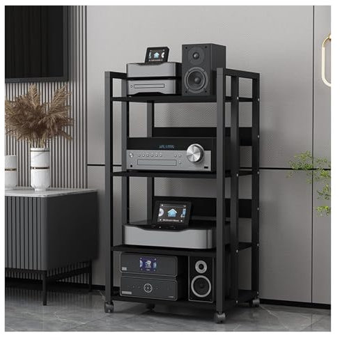 audio rack hifi regal 4-stufiger Medienständer, Komponenten-Aufbewahrungseinheit, Audio-Video-Gerätegestell, Hölzernes Stereo-Receiver-Regal, Plattenspieler, Lautsprecherverstärker, Plattenspieler, Sp