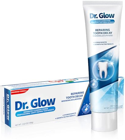 Dr. Glow Dentifrice Anti-Carie pour Adultes, Hydroxyapatite Reminéralisante, Réparation de l'Émail et des Caries, Traitement Complet des Caries, Soulagement Sensibilité Dentaire, Sans Fluor, 100g