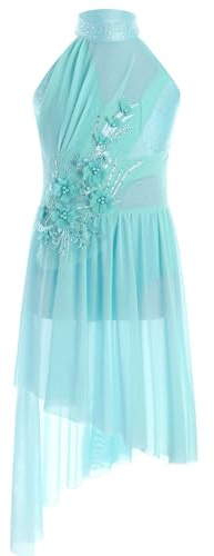 Alvivi Mädchen Lyrisch Tanzkleid Glitzer Eiskunstlauf Kleid mit Asymmetrisch Rock Ballettkleid Modern Dance Contemporary Tanzkleidung