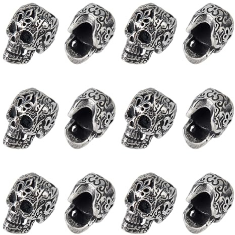 Hobbspring 12 Stück Totenkopf Perlen In Antik Silber 6mm Großes Loch Lose Totenkopf Perlen Europäische Perlen 304 Edelstahl Abstandshalterperlen Für Halsketten Schmuckherstellung