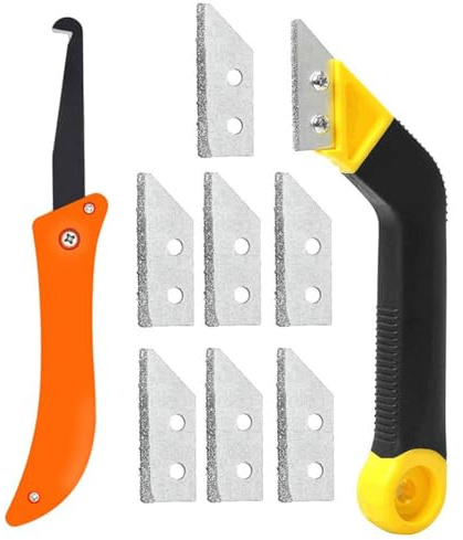 Nessbabus 9 Pcs Grout Scraping Rake Tool with 6 Pcs Replacement Accessories and 1 Hand Saw Angled Grout Rake for Tile Cleaning