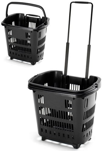 Rolling Shopping Trolley Baskets 34 Litre Plastic Stacking plastic Baskets (1, BLACK)