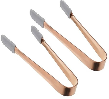 VICASKY 2pcs Ice Tongs Stainless Steel Tongs for Sugar Ice Food Serving Kitchen Tool Slip Rubber Coating