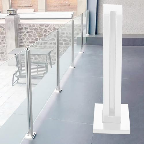 Ringhiera Vetro Balaustre Bianco Per Pannelli In Vetro Temperato Di Sicurezza Da 10mm, Ringhiera Quadrata In Vetro Con Morsetto Per Scale, Recinzione Interni Ed Esterni(White End Post,65cm/25.5 in)