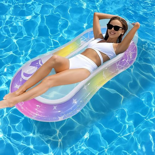 Tikxlafe Hamac à eau gonflable avec filet, hamac de piscine avec maille, lit d'eau, chaise de salon flottante pour piscine, plage, pour adultes