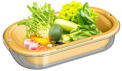 Over The Sink - Vaschetta per il lavaggio della frutta con beccuccio e inserto per colino, per la pasta di riso, per la preparazione dei pasti