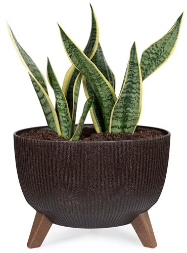 KONZEPT Pot de fleurs avec pieds - 33 cm - En plastique marron - Grand pot d'extérieur - Résistant aux UV - Résistant aux intempéries - Avec évacuation de l'eau - Parfait pour les fontaines solaires