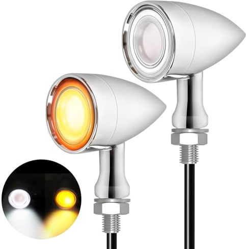 Motorcycle Front turn Signals Lights Bullet Amber white Tail Light Large SMD Motorcycle Blinker Indicator Compatible for Honda Yamaha Suzuki Kawasaki Harley Chopper Bobber(Chrome,2PCS)