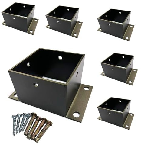 Lot de 6 Bases de Poteau Surélevées Pour Bois de Construction Nominal 2 X 2, 3 X 3, 4 X 4, 5 X 5, 6 X 6, Plaque de Support de Poteau Revêtue de Poudre Noire Pour Support de Balustrade de Porche, Ancra