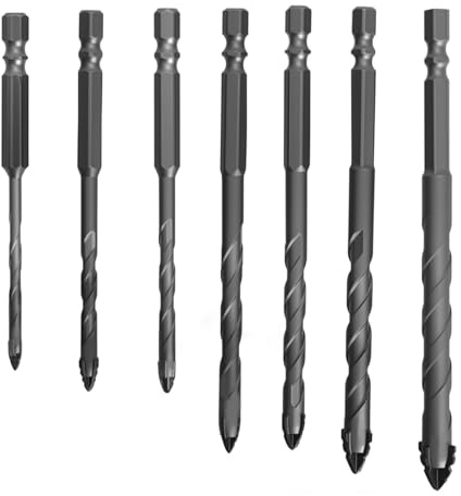 Punte Trapano Muro 4 Mm, 5 Mm, 6 Mm, 7 Mm, 8 Mm, 10 Mm, 12 Mm Acciaio Al Tungsteno Set Punte Trapano Punta A Croce Design Seghettato A Quattro Taglienti Punte Da Muro Per Piastrelle, Cemento, Vetro