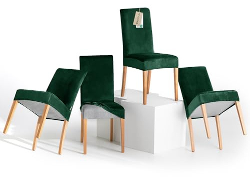 RESTILO Stuhlhussen 4er Set Stretch Stuhlhussen Abnehmbare Waschbare Sento | Stuhlbezüge Esszimmerstühle Elastischer Stuhl Überzug für Esszimmer Küche Restaurant Hotel Hochzeit Party, Flaschengrün