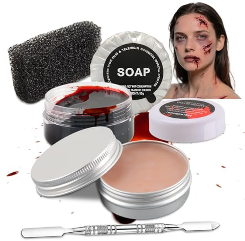 Cera per Trucco, panemy Crema Anestetica Tatuaggi con Spatola, Tatuaggi Temporanei, Halloween Decorazioni, Zombie Elf Makeup, Costume Halloween Donna, per Mardi Gras, Mascherata