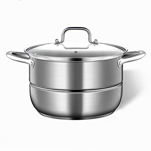 Cazuela grande, cacerola segura de inducción con tapa, cacerola de acero inoxidable con tapa de vidrio templado, alta capacidad -25,5 cm, 8 l