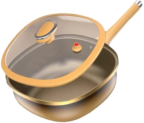Pan Con Tapa De Aleación De Titanio De 12 Pulgadas Con Tapa: Sartén Antiadherente Con Mango Ergonómico Resistente Al Calor | Olla De Cocción De Titanio Duradera Para Freír, Hornear