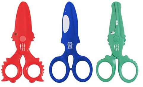 Vaessen Creative Set de Tijeras para Niños - Cangrejo, Ballena, Cocodrilo - 3 Unidades de 12 cm - con Punta Redondeada Segura - para Zurdos y Diestros - Material Escolar y Manualidades