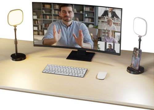 NEEWER BASICS 2 Pack 5 Desk Light for Video Conference, 10W Bi Color Edge Lit Computer Laptop Webcam Zoom Calls Lighting Streaming Phone Recording, CRI95 Full Screen LED Ring Light with Stands, NL10