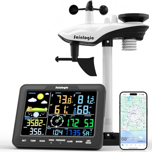 Sainlogic Smart WiFi Weather Stations Wireless Indoor Outdoor,24/7 AI Weather Forecast by Weatherseed®,APP/Email Alert,2-Year Data Storage, Home Weather Station with Rain Gauge(Only 2.4G)