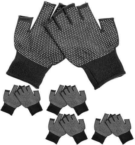 Homoyoyo 5 Paar Fingerlose Winterhandschuhe Damen Herren Rutschfeste Arbeitshandschuhe aus Polyester PVC Atmungsaktive Wanderhandschuhe für Bau Reparatur und Alltag