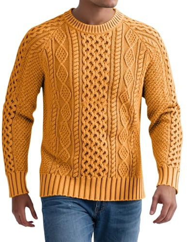 Generisch Maglione da uomo con scollo rotondo, a maglia, a righe, vestibilità normale, basic, per il tempo libero, maglione invernale ispessito e caldo, Colore: arancione., XL