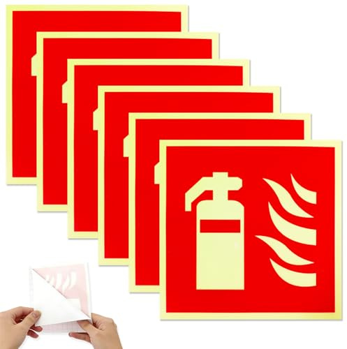 ROEOWENE 6pcs Señal de Extintor Fotoluminiscente PVC Autoadhesivo Señal Extintor Incendios 15x15 cm Pegatina de Seguridad Contra Incendios con Pictograma, Señalización para Hogar, Edificios, Oficinas