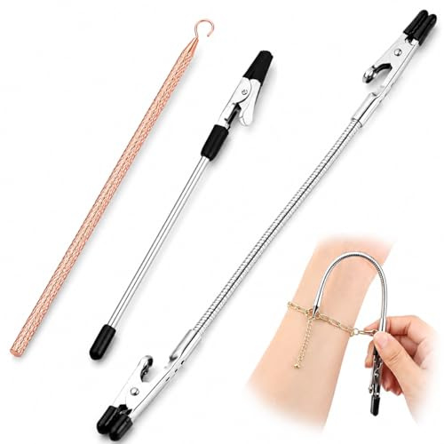 3PCS Bracelet Helper Tool - Jewelry Fastening Aid Hook and Clip - Quick Wear and Removal Assistant - Bracelet Buddy Tool for Watch Necklace Clasps Zippers Crafts - Metal Assistance Set