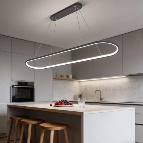LED Hängelampe esstisch Dimmbar, Moderne Linear design Hängeleuchte,Oval Esstischlampe Hängelampe mit Fernbedienung Pendelleuchte Höhenverstellbare für Esszimmer Küche büro Lampe (Schwarz, L90cm)