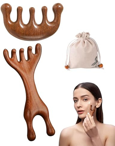 ZKUNL Juego de masajeador de cuero cabelludo de madera de dos piezas, disponible en dos estilos, diseñado ergonómicamente para relajar la mente y el cuerpo mientras estimula el cuero cabelludo.