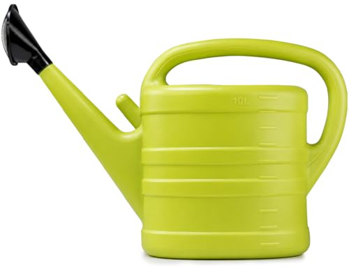 GiDeli Annaffiatoio da 10 l, grande annaffiatoio da giardino con doccetta rimovibile, per giardino, balcone e terrazza, ideale per fiori, piante, erbe e aiuole, beccuccio lungo e 2 maniglie, con scala