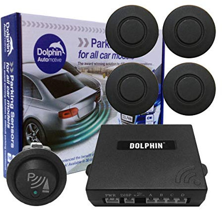 Dolphin Automotive Car Van Front Parking Sensors With Longer 6m Leads and Parking Switch in 32 Coloured Options UK (Matt Black)