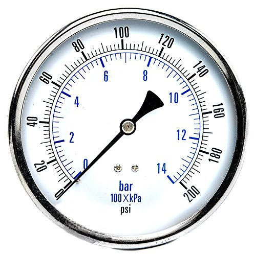 1/4 Male 0-200 PSI Back Mount Air Compressor Air Pressure Gauge 4.5 Face