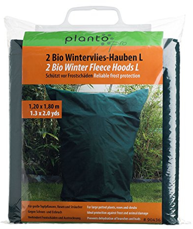 planto PRO Bio WINTERVLIES-HAUBEN Gr. L, 2 Pflanzenhauben m. Zuziehkordel, Winterschutzvlies Winterschutzfolie Frost Schutz Gartenvliese Pflanzenschutz Pflanzensack, extra stark (1 Set = 2 St.)