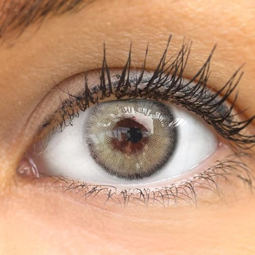 GLAMLENS Sehr stark deckende und natürliche graue Kontaktlinsen SILIKON COMFORT NEUHEIT farbig „Mirel Gray“ + Behälter - 1 Paar (2 Stück) - DIA 14.00 - mit Stärke -3.00 Dioptrien
