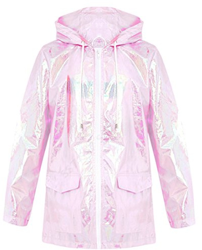 SS7 Womens Holographic Rain Mac Waterproof Raincoat Ladies Pink Jacket Size 8-16