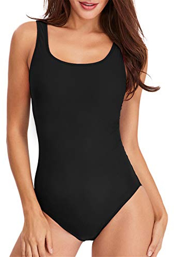 PANAX Professioneller Damen Schwimmanzug - Sportlicher Badeanzug mit herausnehmbaren und vorgeformten Softcups Alle Schwarz, Größe L