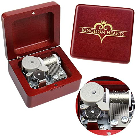 Sinzyo Kingdom Hearts Caja de Música de Madera Vintage Navidad San Valentín Cumpleaños Regalo (Caja de madera roja)