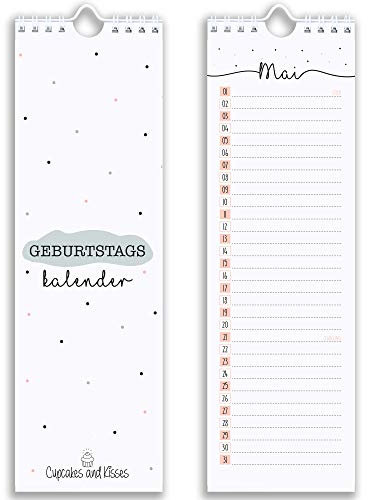 CUPCAKES & KISSES® Geburtstagskalender I Jahresunabhängig zum Selbstgestalten I Kalender immerwährend I Vergiss nie wieder einen Geburtstag Bunt