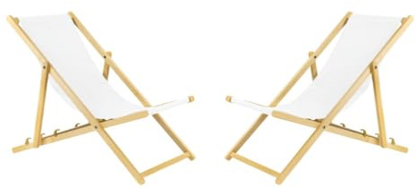 BAS Tumbona Plegable de Madera con Sistema de Seguridad, 2 Unidades, Color Blanco