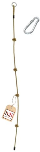 h2i Kletterseil für Kinder | Klettertau mit 4 Knoten | Knotenseil für Spielturm, Baumhaus & Kletterturm | Seil inkl. Sicherungsring & Karabiner | Outdoor Kletterspielzeug | Länge 2 m